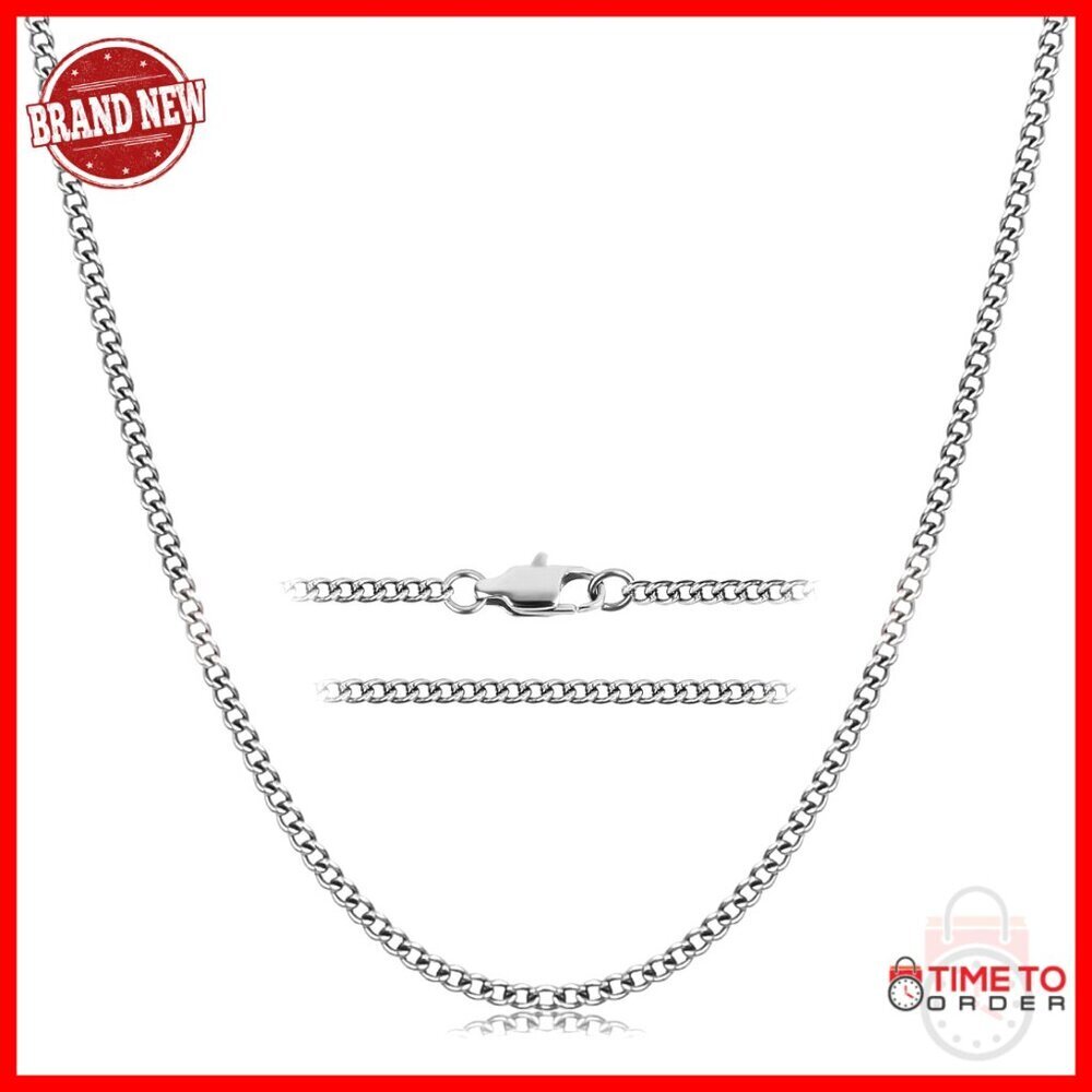 2.2mm Pure Titanium Cuban Link Chain Necklace 23.62" Lobster Clasp
